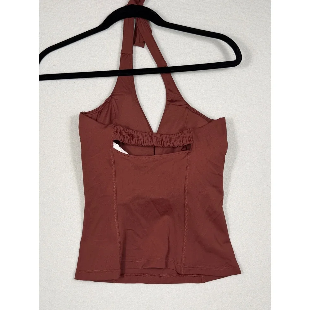 Athleta‎ Sculpted Halter Tankini Top Womens 32D/DDT Brown Underwire Swim NEW